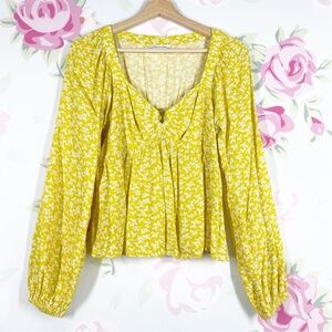 American Eagle Outfitters AEO Yellow Ditsy Floral Sweetheart Neckline Blouse S